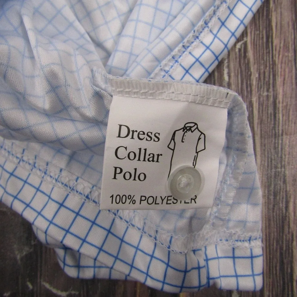 Collars & Co Polo Shirt Mens Medium White‎ Blue Check Dress Collar Golf Top